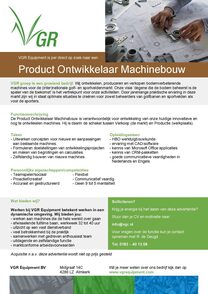 vacature Product Ontwikkelaar Machinebouw